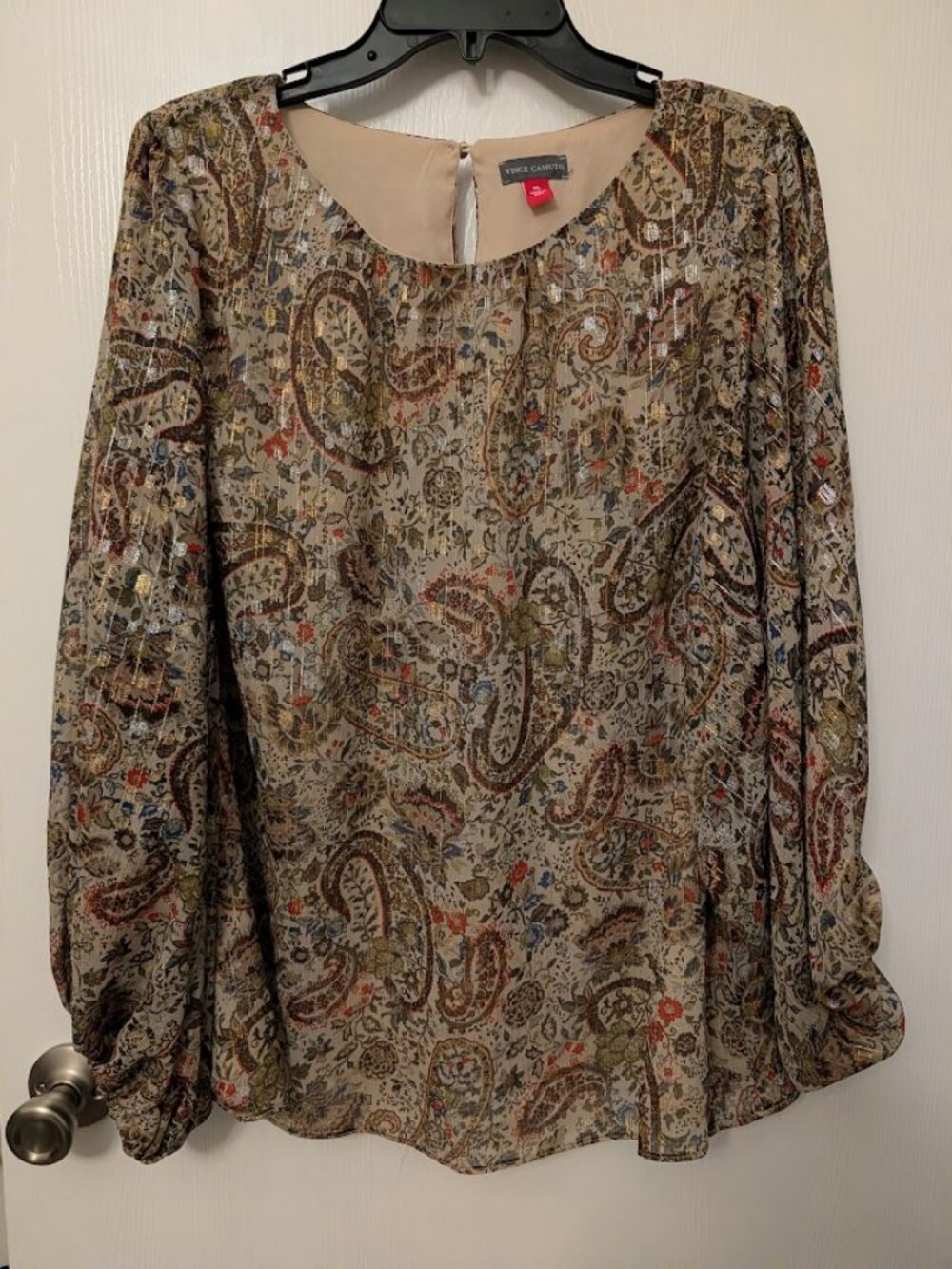 Vince Camuto paisley blouse top with puffy sleeves NWOT Size XL